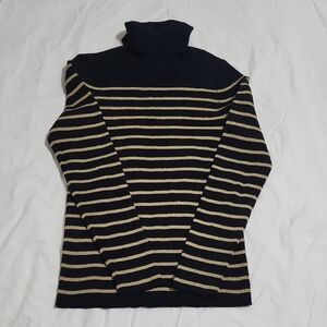 Ralph Lauren Black and Tan Striped Turtleneck Sweater
